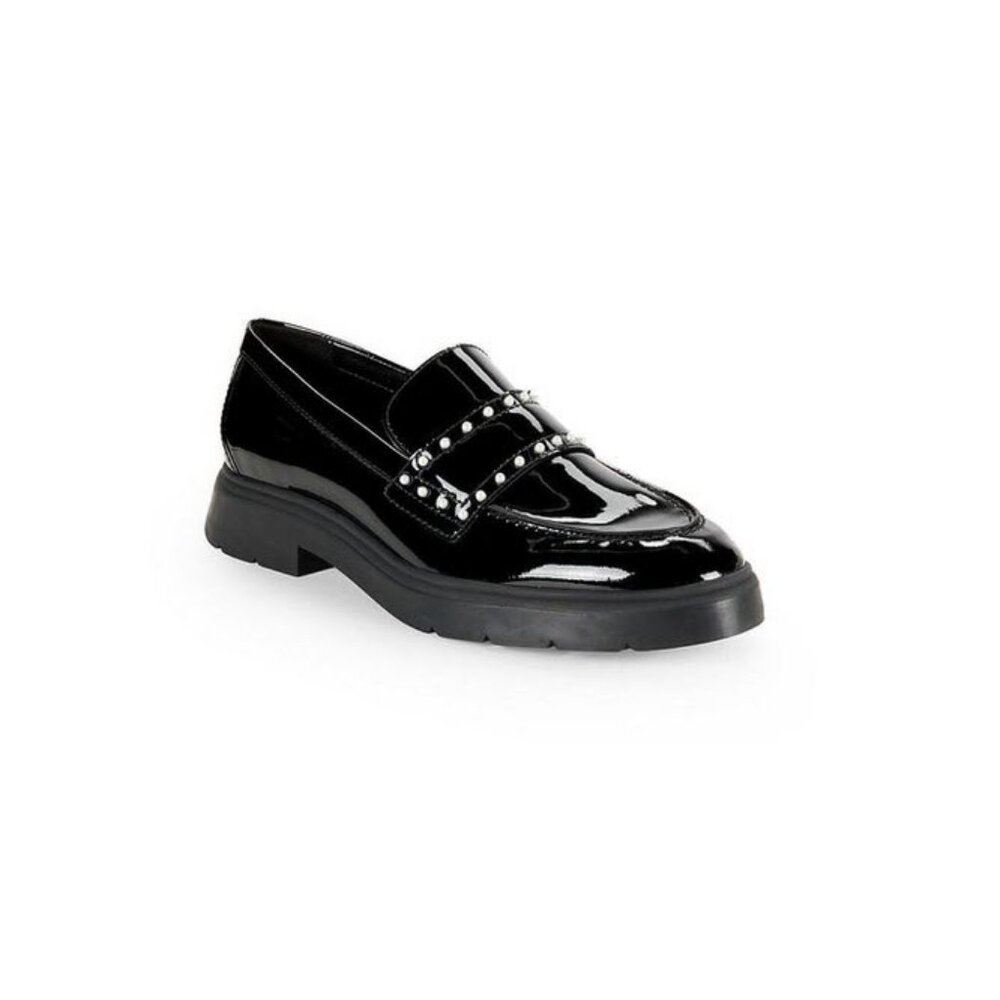 Stuart Weitzman Black Darcy Faux Pearl Leather Penny Loafers  Sz 8